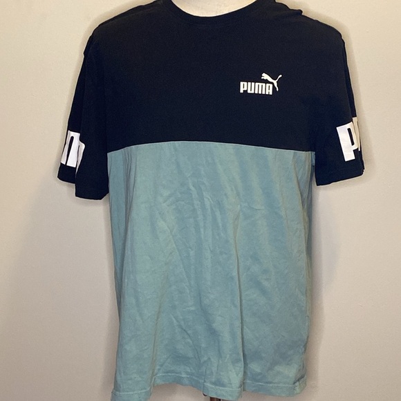 Puma Blue and Black Colorblocked Logo Athletic T-Shirt (sz L) - Picture 2 of 7